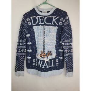 Game of Thrones Size M Ugly Christmas Sweater Deck The Wall HBO Navy Blue
